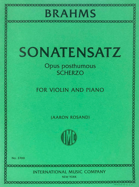 Brahms, Sonatensatz Scherzo Opus Posthumous for Violin and Piano (IMC)