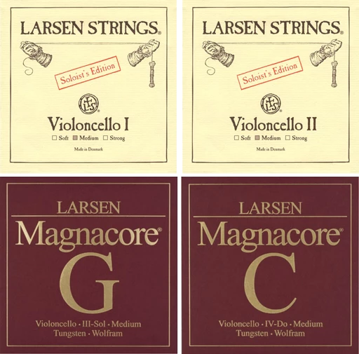Larsen Solo/Magnacore Cello Combination String Set 4/4 - Larsen Solo A + D (Med) & Magnacore G and C