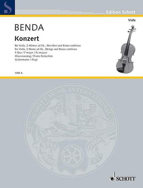 Benda, Concerto in F for Viola and Piano (Schott)