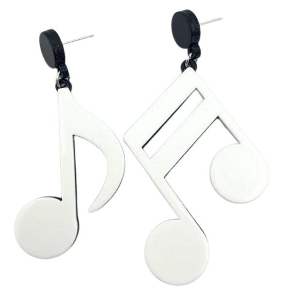 Quaver Acrylic Earrings - White on Black