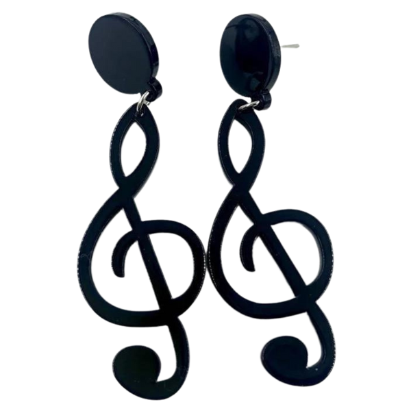 Treble Clef Acrylic Earrings - Black